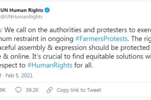 کسانوں کی تحریک کے بارے میں اقوام متحدہ کے انسانی حقوق کی تنبیہ