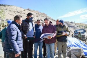 Com. Secy. Sahu inspects construction of truck terminal, slaughter house, JJM works in Kargil