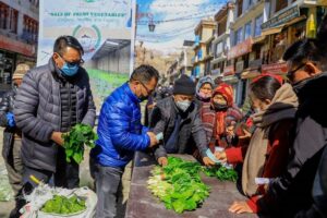 Farmers sell fresh vegetables produced in Ladakh Greenhouses